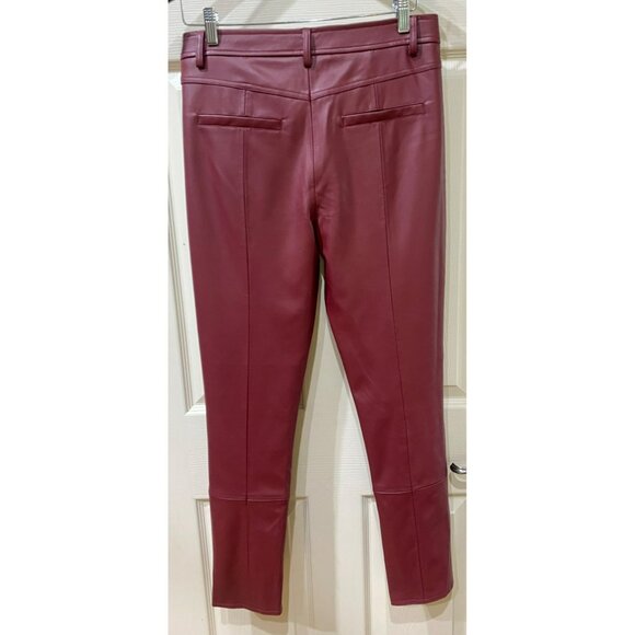 New Milly Rue Faux Leather Red Burgundy Pants Size 28 High-Waisted Slim Fit With - Picture 3 of 10
